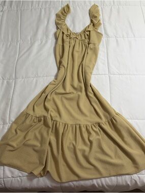 Caution To The Wind Ruffled Maxi Dress in Light Khaki
